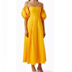 Bird and Knoll Ziggy  Yellow Off-Shoulder Dress Size Medium New with Tags